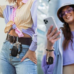 kwmobile Hoesje voor Sony WF-1000XM5 Case met Polsbandje – Siliconen Beschermhoes met Sleutelhanger – Hoofdtelefoonhoesje in zwart — thumbnail 5
