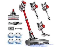 Elekiatech Steelstofzuiger - 35000Pa - Steelstofzuiger Draadloos - 2200 mAh Accu - 50 Minuten - 1,5 L Stofbak - voor Tapijten en Harde Vloere - Rood