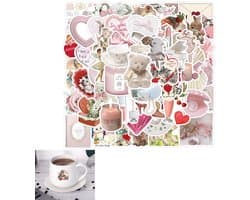 schattige - vinyl laptopstickers - Laptop Stickers - Decoratie - Stickers Kinderen - Stickers Volwassenen - Plakstickers - Planner Stickers- Grappige Sticker - waterdichte - esthetische stickers - roze stickerpakket - 60 stuks stickers