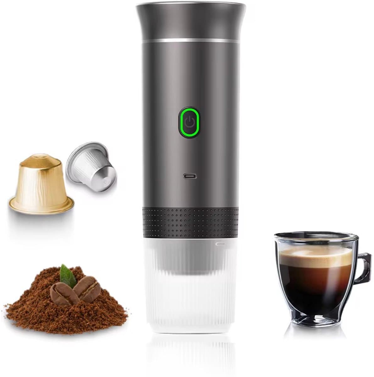 Kelseek elektrisch koffiezetapparaat - Koffiemachine - Koffiemaker - Capsule - Reizen - Auto - Draagbaar - Draadloos - Zwart — afbeelding 1