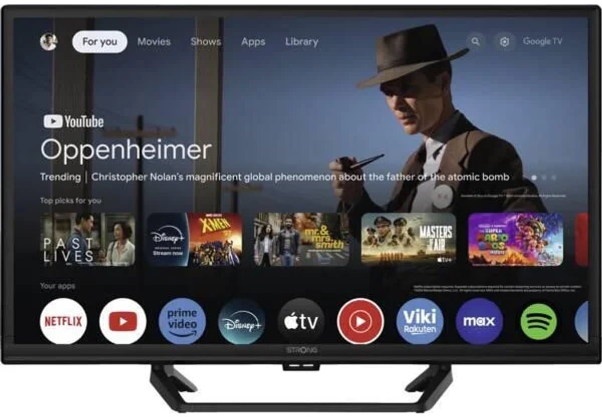 STRONG - TV 24” (60 cm) HD SRT24HG4723C Smart Google TV - 12V Ideaal Caravan, camping, boot - Geïntegreerde drievoudige tuner - 2 HDMI-poorten (1 ARC) + 1 USB-poort + Mini-AV + Antenne/Sat-aansluiting - Zwart — afbeelding 1