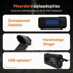 Noodradio - DAB+ - Solar Opwindbaar - Powerbank - Draagbare Radio - Noodpakket - Zaklamp - Opladen en op Batterijen - Bluetooth - Volledig Nederlands — thumbnail 3