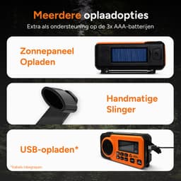 Noodradio - DAB+ - Solar Opwindbaar - Powerbank - Draagbare Radio - Noodpakket - Zaklamp - Opladen en op Batterijen - Bluetooth - Volledig Nederlands — thumbnail 3