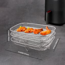 Airfryer rek-Airfryermand-stapelbaar roestvrijstalen airfryermandje-3-laags koelrekken voor oven-rechthoekige- Airfryer-accessoires (19 cm L x 13,5 cm H x 9,4 cm H)-3-pack — thumbnail 2