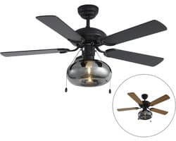 QAZQA mistral - Art Deco Plafondventilator met Verlichting | Lamp - 1 lichts - Ø 107.5 cm - Zwart - Industrieel - Woonkamer | Slaapkamer | Keuken — afbeelding 1
