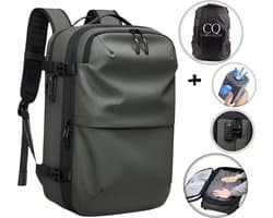 CarryQuest® - Vacuum Rugzak Pro1 - Inclusief Pomp - Ultieme Uitbreidbare Airback - Vacuum Rugzak-60L- Nieuw! Kleur Groen – 24 inch Koffer Capaciteit - slot - 17” Laptop vak -handbagage rugtas- reistassen