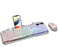 NAXSIR Gaming Toetsenbord en Muisset - Mechanisch Metalen Toetsenbord + High-DPI Muis - Ultralage Vertraging voor PC/Laptop - RGB Verlichting