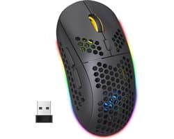 HXSJ T90 2.4G Draadloze Gaming Muis - Bluetooth - Computermuizen - Ultra licht - RGB Verlichting - Zwart