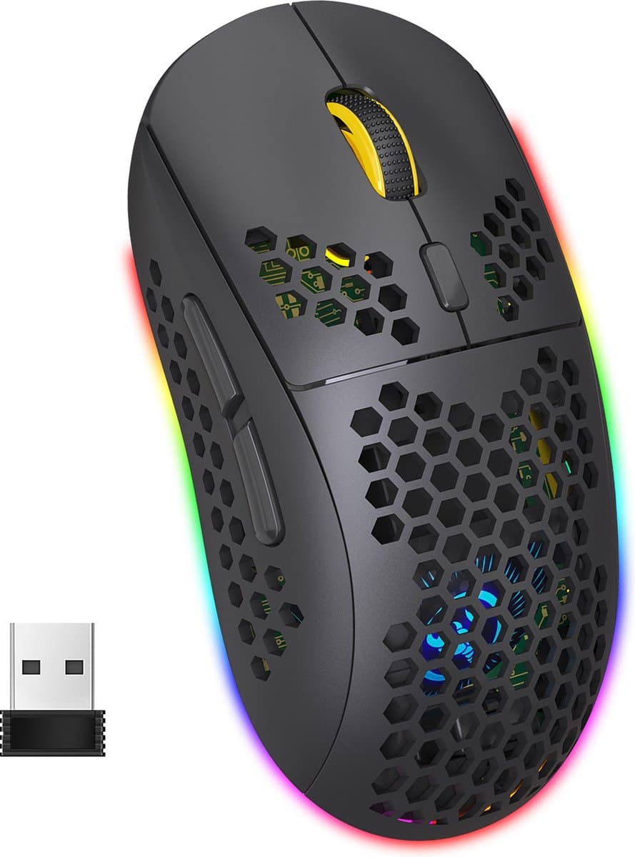 HXSJ T90 2.4G Draadloze Gaming Muis - Bluetooth - Computermuizen - Ultra licht - RGB Verlichting - Zwart — afbeelding 1