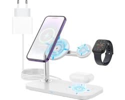 3-in-1 Oplaadstation + 20W USB-C Power Adapter - Draadloze Oplader - Geschikt voor MagSafe houder en iPhone 15, 14, 13, 12 Pro Max Mini Plus - Qi Gecertificeerd