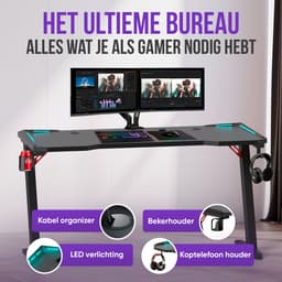 Avalo Gaming Bureau - 140x60x73 CM - Game Desk Met LED Verlichting - Gaming Desk - Tafel - Zwart — thumbnail 3