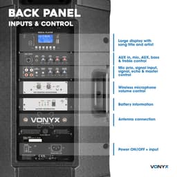 Speaker met Bluetooth - Vonyx VSA700 - 1000 Watt - Partybox met 2 microfoons - MP3 - USB - SD — thumbnail 4