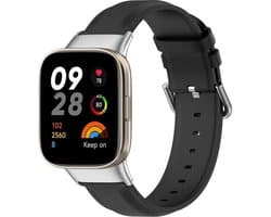 Leer Smartwatch bandje - Geschikt voor Redmi Watch 3 leren bandje - zwart - Strap-it Horlogeband / Polsband / Armband