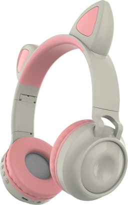 Kinder hoofdtelefoon - koptelefoon Bluetooth met led kattenoortjes miauw licht grijs - roze — thumbnail 1