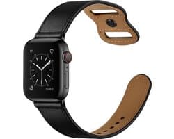 By Qubix - Geschikt voor Apple Watch bandje - Leren bandje dubbele lus - Zwart - Geschikt voor Apple Watch 44mm / 45mm / 46mm / 49mm (Ultra 1,2 en 3) - Smartwatch bandje - leren smartwatchbandje - Horlogebandje