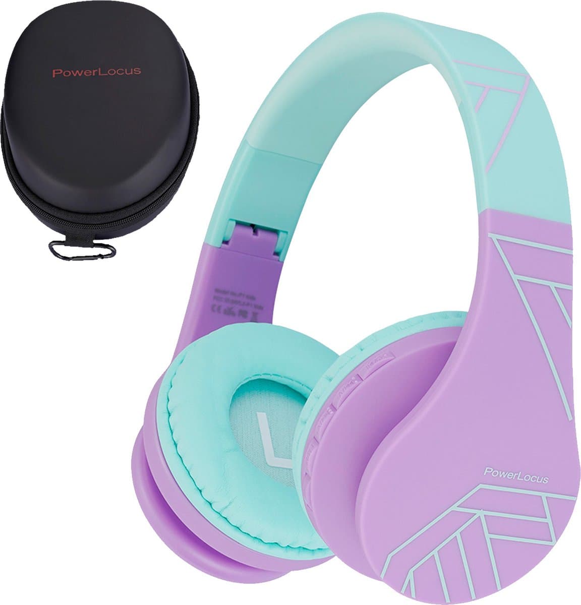 PowerLocus P1 Kids Kinder Koptelefoon Draadloos - Koptelefoon voor kinderen - Veilig volume van 85 dB - Bluetooth Hoofdtelefoon - Met microfoon - incl. Premium Case - Paars/Groen — afbeelding 1