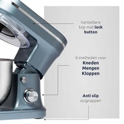 BluMill Keukenmachine - RVS - 6 Snelheden - Keukenmachine met kom - 5 Liter - met Accessoires - 1200W - Metallic Blauw — thumbnail 4