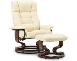 Luxe Relaxstoel - Ligfunctie - Met Kruk - Kunstleer - 360 Graden - Chill stoel - Creme - Televisie Stoel - 75 x 77 x 103 cm