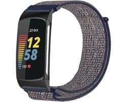 Nylon Smartwatch bandje - Geschikt voor Fitbit Charge 5 / Fitbit Charge 6 nylon bandje - blauw - Strap-it Horlogeband / Polsband / Armband