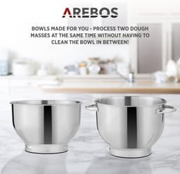 AREBOS Keukenmachine - 1500W - Keukenrobot - 5,5L&4,5L - Keukenmixer - Foodprocessor - Roestvrij Stalen Mengkom - 6 Snelheden - Turquoise — thumbnail 4