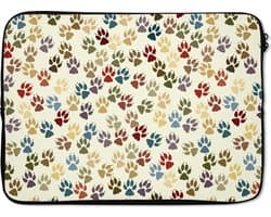 Laptophoes 14 inch - Patronen - Hond - Poten - Jongens - Meisjes - Kinderen - Kindje - Laptop sleeve - Binnenmaat 33x23 cm - Zwarte achterkant