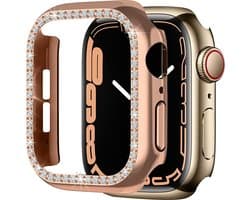 Strap-it Diamond Case - Geschikt voor Apple Watch case 45 mm- Hoesje geschikt voor Apple Watch 7/8 case - Rose gold - iWatch cover voor: Series 7/8 45 mm