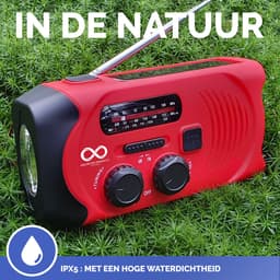 Noodradio - Solar - Opwindbaar - Rood - Powerbank Zonne-energie - Zaklamp - Opwindbare Radio - Noodpakket — thumbnail 4