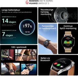 Huawei Watch GT 3 - Smartwatch - 46mm - Zwart — thumbnail 2