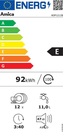 Amica ADP1212B - Vaatwasser - 12 bestekken - 5 programma's - 4 Temperaturen - Bovenste waskorf in hoogte verstelbaar - Afneembare top voor onderbouw - Halve lading - HotAir — thumbnail 2