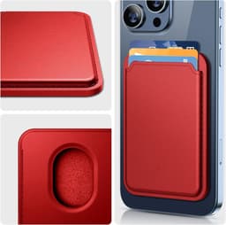 Magnetische pasjeshouder geschikt voor alle iPhone 16 / 16E / 17 / 17 Pro / 17 Pro Max / 17 Air - Magsafe Wallet - Kaarthouder pasjes - Magsafe Kaarthouder geschikt voor iPhone 16 | 16E | 17 | 17 Pro | 17 Pro Max | 17 Air - Pu Vegan Leer - Rood — thumbnail 2