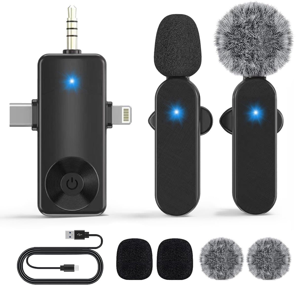 Strolox® Draadloze Microfoon - 2 Stuks - Lavalier - Windshields - Dasspeld - Lange Batterij - USB-C/Lightning - Plug & Play — afbeelding 1