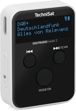 TechniSat DIGITRADIO mobil 2 – draagbare DAB+/FM mini-radio met geïntegreerde accu (oplaadbare zakradio, hoofdtelefoon, OLED-display, favorietengeheugen) zwart/wit — thumbnail 1