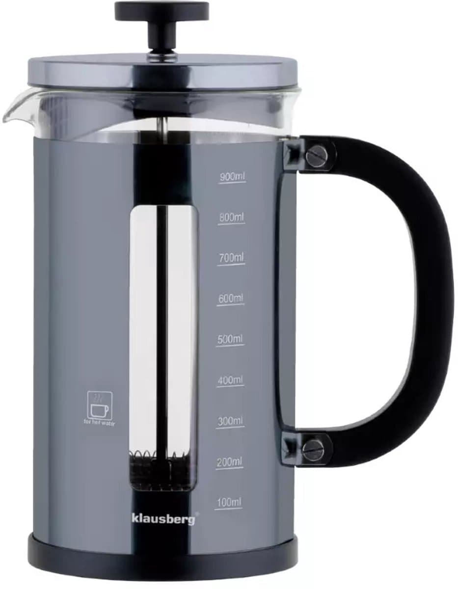 Klausberg Piston Brewer 1L - Grafietkleurige Koffie- en Theebrouwer - Piston French Press - Koffiemaker - Cafetière - Glas — afbeelding 1