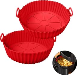 2 Stuks - Rood - Air Fryer Siliconen Bakje - Airfryer Accessoires - Airfryermand - Geschikt voor Airfryer, Oven, Magnetron - Siliconen - Opvouwbaar - Gemakkelijk op te bergen — thumbnail 1
