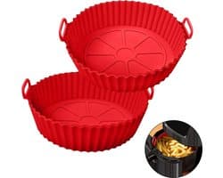 2 Stuks - Rood - Air Fryer Siliconen Bakje - Airfryer Accessoires - Airfryermand - Geschikt voor Airfryer, Oven, Magnetron - Siliconen - Opvouwbaar - Gemakkelijk op te bergen