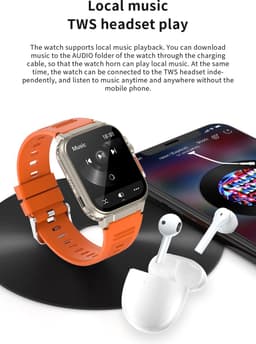 Knobbout 1.96"(3.5*4.4cm) Smartwatch - Bluetooth belfunctie-Super sterke batterij 600MAH- met o.a. NL menu - 44mm HD scherm- Zinklegering horlogekast - Bloeddrukmeting&Bloedzuurstof functie - Opnamefunctie - Slaapmonitor - Zwart Staal+silicone band — thumbnail 5