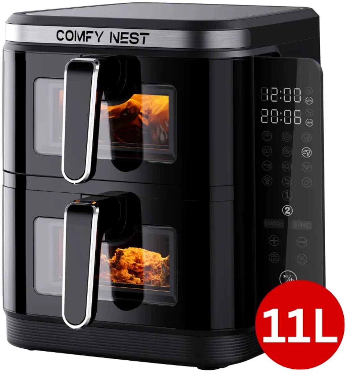 Comfy Nest CN-06184 - 2800W Airfryer - 11L - Dubbele Mand - Digitaal Opvouwbaar Zijpaneel - Kijkvenster — afbeelding 1