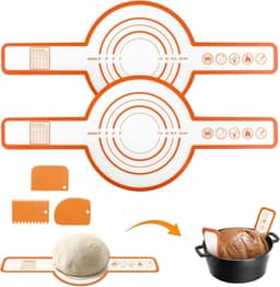 2 Stuks Bakmat Voor Nederlandse Oven - Met 3x Deegschraper - Siliconen Bakmat - Broodslinger - Hittebestendig Tot 230° - Deegmat - Broodbakmat - BPA-Vrij - Herbruikbare Nederlandse Ovenvoering Met Lange Handvatten - Voor Airfryer, Oven En Magnetron — thumbnail 1