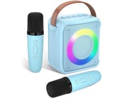 Sounix Draagbare Karaoke set - Incl. 2 draadloze karaoke microfoons - Bluetooth Speaker - Voor Volwassenen en Kinderen - Blauw