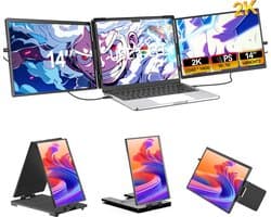 UPERFECT Portable Monitor Dual Screen G12 14" 2K Draagbare monitor| 100% sRGB | 180° Auto-Rotatie | Dual Mini HDMI/USB-C | Anti-verblindend IPS