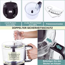 Multifunctionele Keukenmachine - 800W - 2L - 6-in-1 Keukenrobot - Voedselprocessor Met Hakmolen - Kneedhaak - Mixer - 3 Snelheden — thumbnail 5