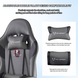 FOXSPORT Gamestoel - Gaming Chair - Ergonomisch - Verstelbaar - Met lendensteun en hoofdsteun - Met voetsteun - Bureaustoel - Racing -Zwart/Grijs — thumbnail 2