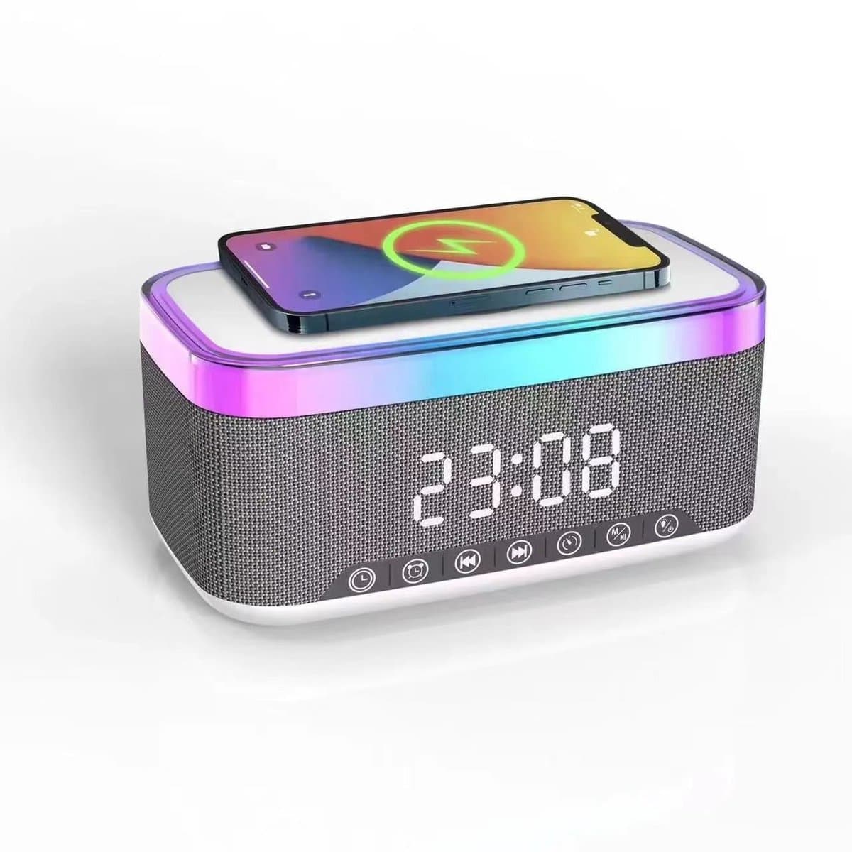 Yuconn Digitale Wekker – Wekker met Draadloze Oplader, Nachtlamp & Bluetooth Speaker — afbeelding 1