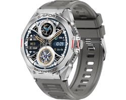 Knobbout 1.46"(3.7cm) Smartwatch - Bluetooth belfunctie - Bloeddrukmeting -Langzame ademhalingstraining- Hartslagfunctie, Caloriemeting, Slaapmonitor, Afstandmeting, Bloed zuurstof analyse - 100+ sportmodi- 10-15 dagen batterij-Zilver grijs