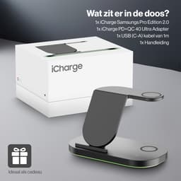 iCharge Samsungs Pro Edition 2.0 - Draadloze Oplader - 3-in-1 Design - Smartphone - Smartwatch - Oordopjes - Gratis Ultra Adapter - Zwart — thumbnail 4