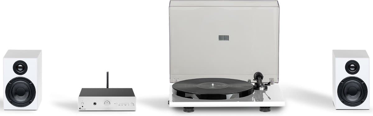 Pro-Ject True Hifi Stereo Set E Phono - Platenspeler - Stereo Versterker - Twee Boekenplank Speakers - Wit/Zilver/Wit — afbeelding 1
