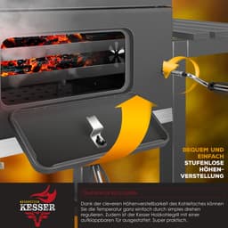 KESSER® Houtskoolbarbecue XL Barbeque Houtskool met Deksel, Wielen, Roestvrij Stalen Handvat, Barbecuerooster en Thermometer, 8 Spiesen met Zakje & siliconen Borstel, grote BBQ Camping Terras Tuin — thumbnail 2