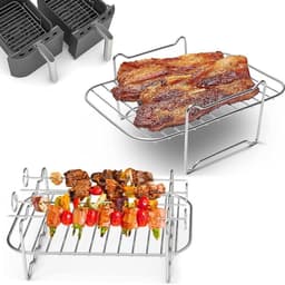 2 stuks - Airfryer-rek - Vierkant Airfryer-grillrek - RVS grill-dehydratorrek - Stapelbaar - Airfryer-mandje - Airfryer-accessoires - Oven- en vaatwasserbestendig - voor Airfryer-bakken en koken — thumbnail 1