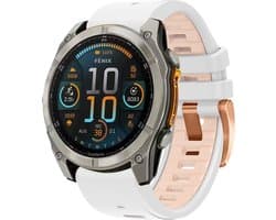 Stravo Dubbelkleurige Siliconen bandje in Fenix 8 Stijl - Rosé goud-Wit/Khaki - voor Garmin Fenix 5s - Plus & Sapphire - Fenix 6s - Pro & Sapphire - Garmin Fenix 7s / Fenix 8 - 43mm Quickfit 20mm band voor Garmin smartwatches - Horlogebandje