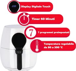 Frigisaba MAXI Rapid Air Fryer 5L Heteluchtfriteuse 1450W Touch Bedieningspaneel 7 Programma's 60 min Timer Wit/Zwart — thumbnail 4